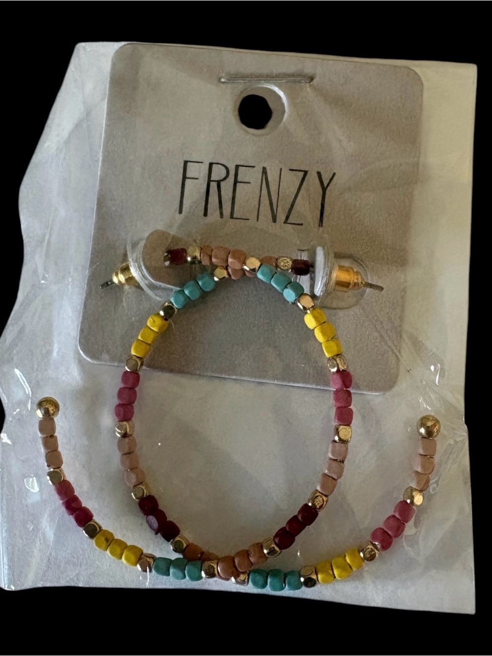 Frenzy Multicolor Beaded Hoop Earrings — Yellow, Teal, Pink, Burgundy